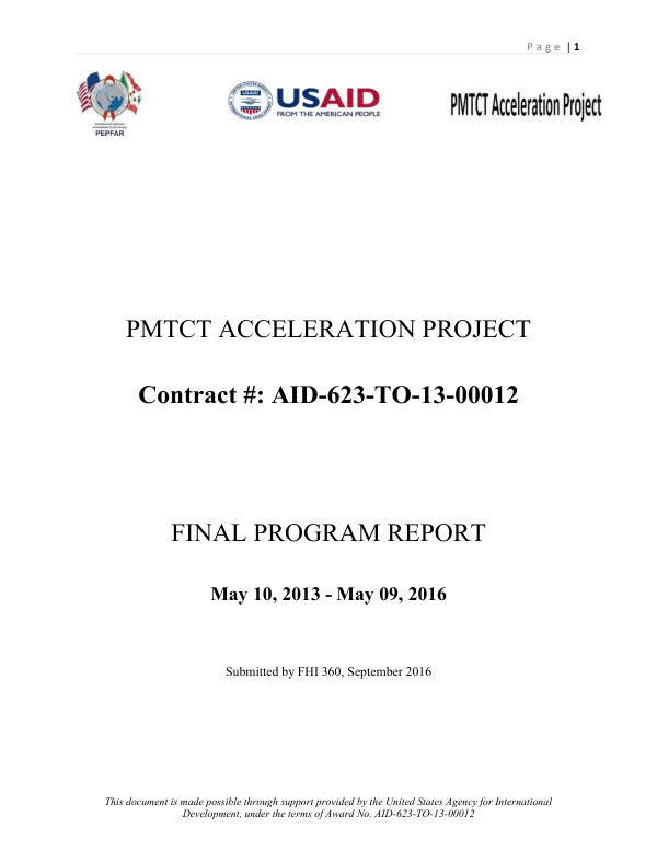 PMTCT acceleration project : final program report, May 10, 2013-May 09, 2016