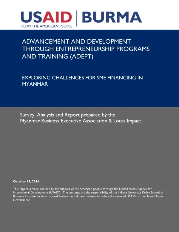 Exploring challenges for SME financing in Myanmar