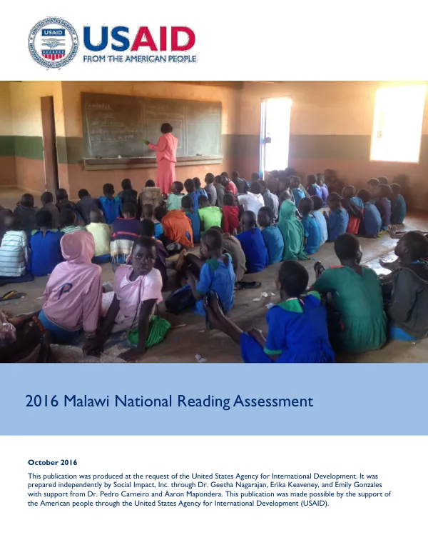 2016 Malawi national reading assessment : results of a national reading assessment of standard 2 and 4 learners in public schools in Malawi