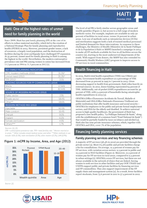 Financing family planning : Haiti