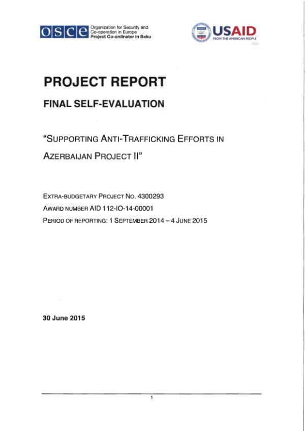 Project report final self-evaluation : supporting anti-trafficking efforts in Azerbaijan project II