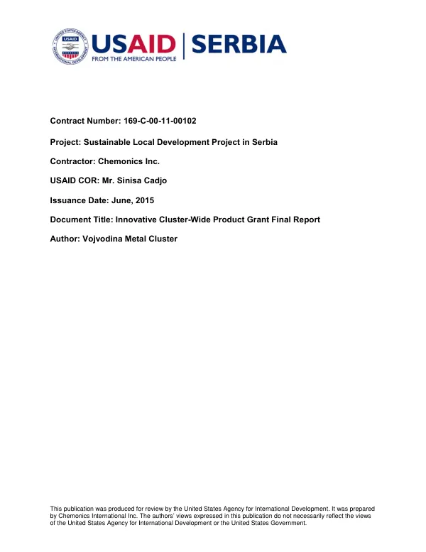 Sustainable local development project in Serbia : innovative cluster-wide product grant : final report