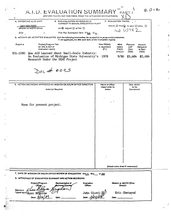 How AID learned about small-scale industry : an evaluation of Michigan State University's research under the small enterprise approaches to employment project (931-1090)