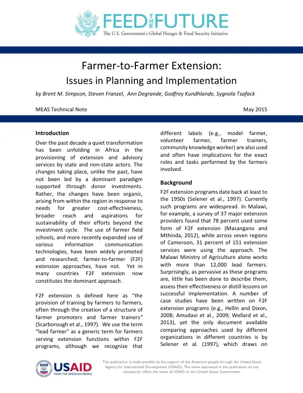Farmer-to-farmer extension : issues in planning and implementation