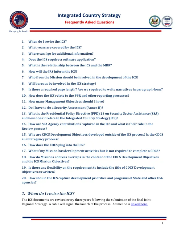 Integrated country strategy (ICS) : frequently asked questions