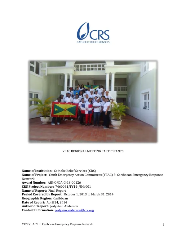 Youth emergency action committees (YEAC) 3: Caribbean emergency response network : final report October 1 2013 – March 31 2014