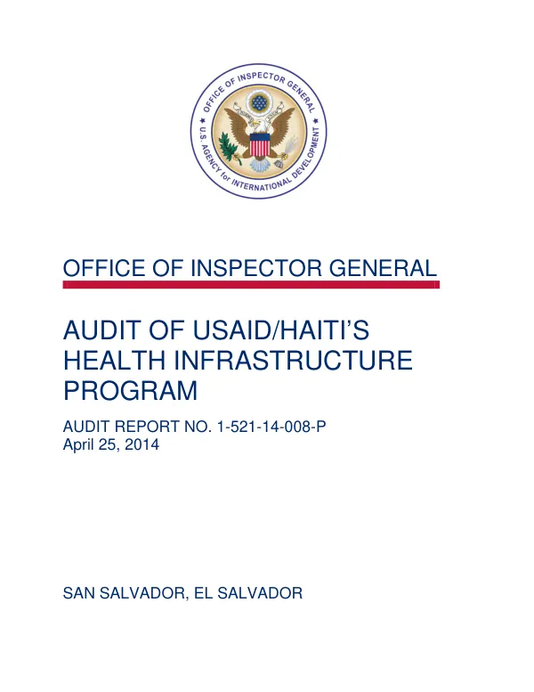 Audit of USAID/Haiti"s health infrastructure program