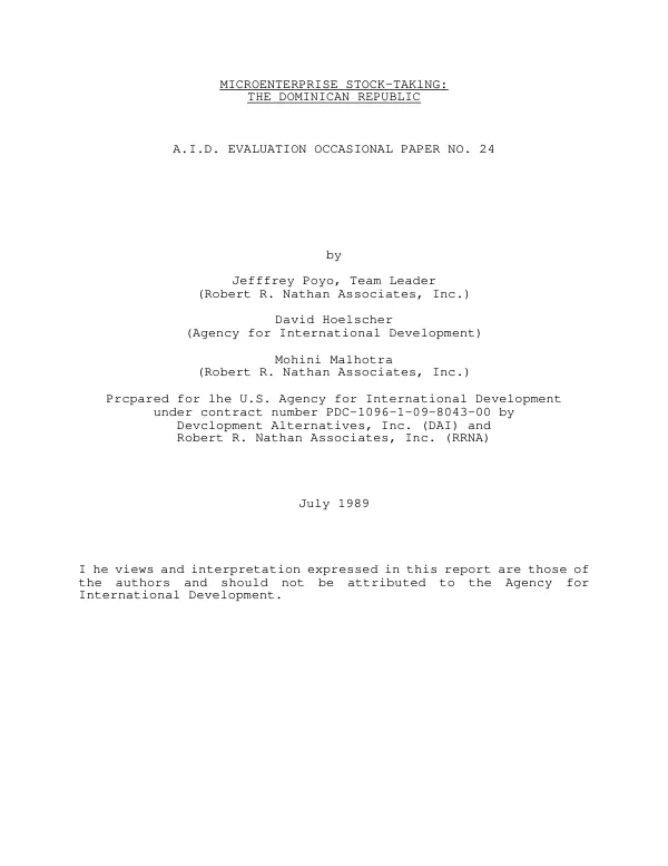 Microenterprise stock-taking : the Dominican Republic