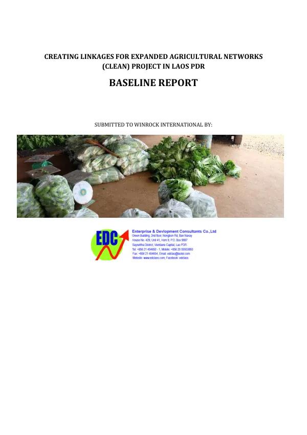 [USDA FY17 food for progress] creating linkages for expanding agricultural networks (CLEAN) project in Laos PDR : baseline report