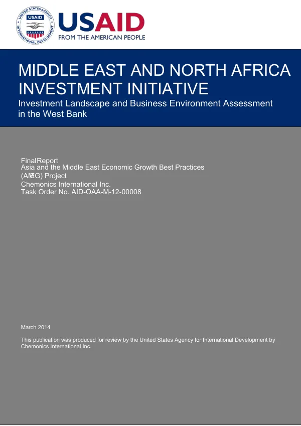 Middle East and North Africa investment initiative investment landscape and business environment assessment in the West Bank