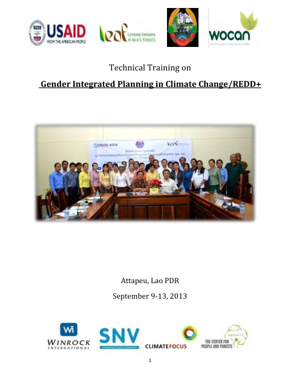 Technical training on gender integrated planning in climate change/REDD+ : Attapeau, Lao PDR, September 9-13, 2013