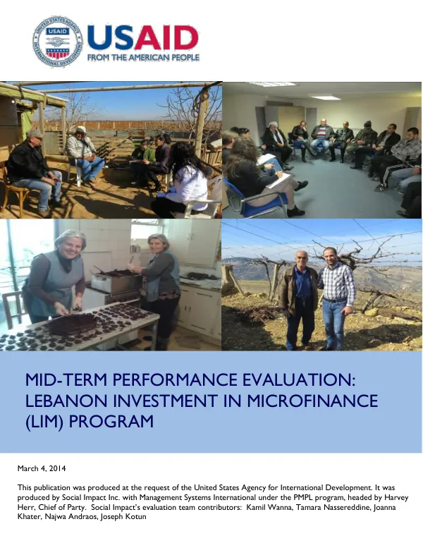 Mid-term performance evaluation : Lebanon investment in microfinance (LIM) program