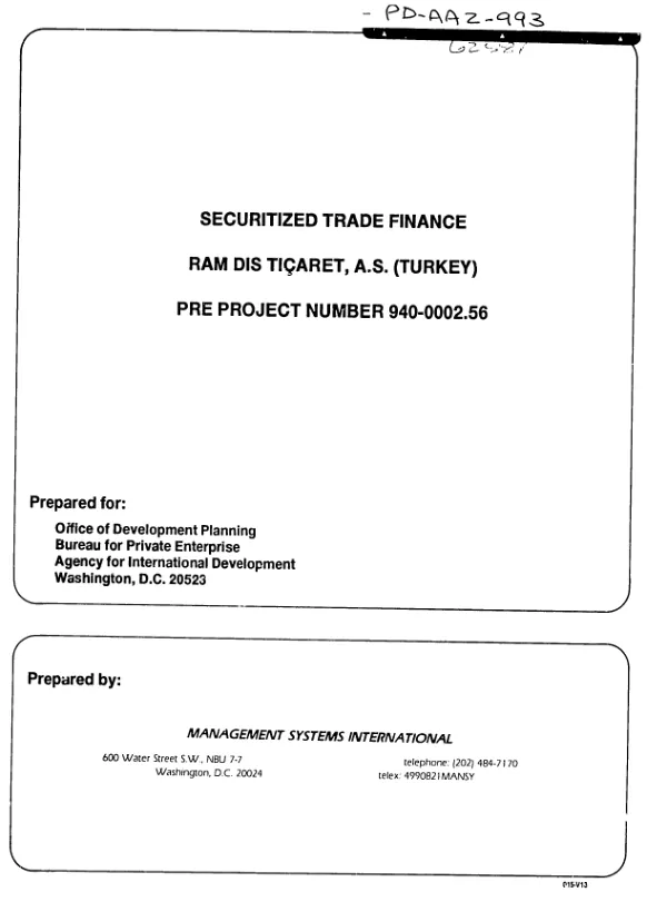 Securitized trade finance Ram Dis Ticaret, A.S. (Turkey) : PRE [Bureau for Private Enterprise] project number 940-0002.56