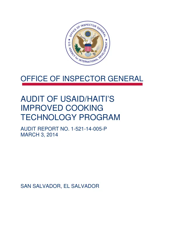 Audit of USAID/Haiti"s improved cooking technology program