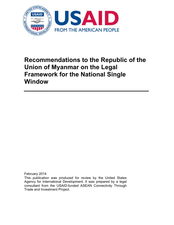 Recommendations to the Republic of the Union of Myanmar on the legal framework for the national single window