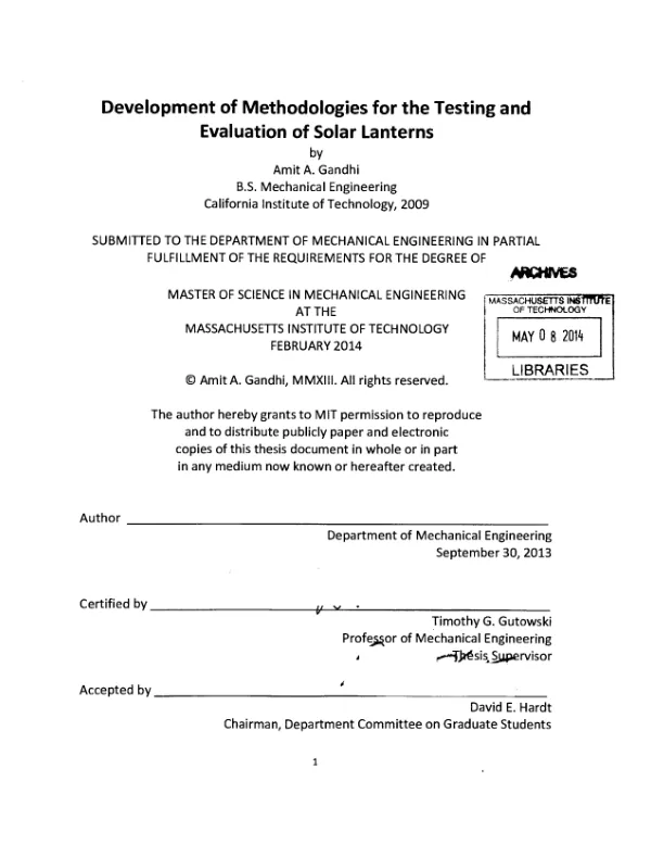 Development of methodologies for the testing and evaluation of solar lanterns