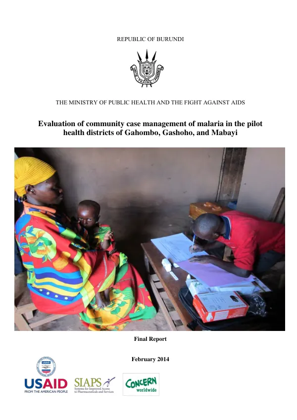 Evaluation of community case management of malaria in the pilot health districts of Gahombo, Gashoho, and Mabayi