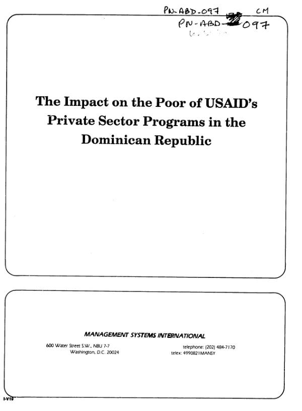 The impact on the poor of USAID's private sector programs in the Dominican Republic : final report