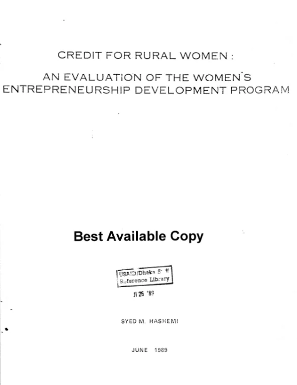 Credit for rural women : an evaluation of the women's entrepreneurship development program