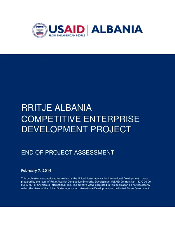 Rritje Albania/competitive enterprise development (CED) project in Albania : end of project assessment