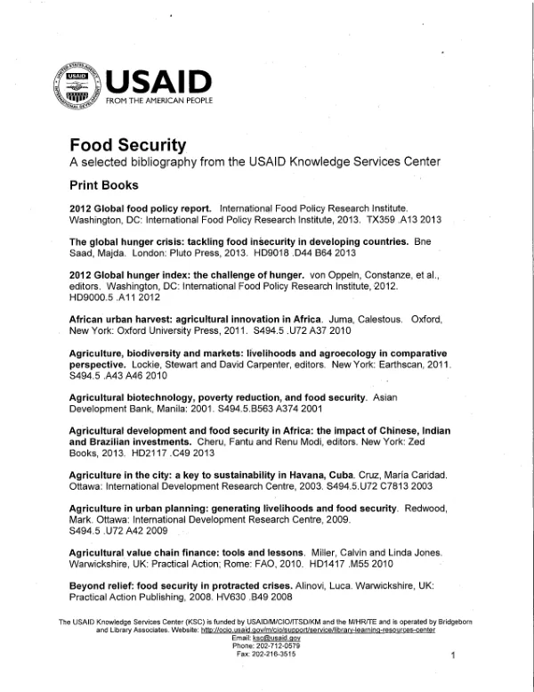Food security : a selected bibliography from the USAID Knowledge Services Center