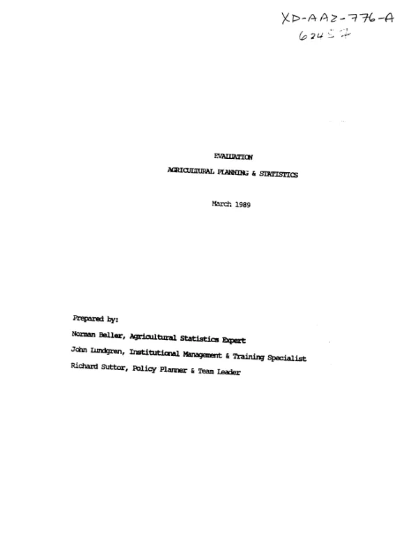 Evaluation : agricultural planning and statistics