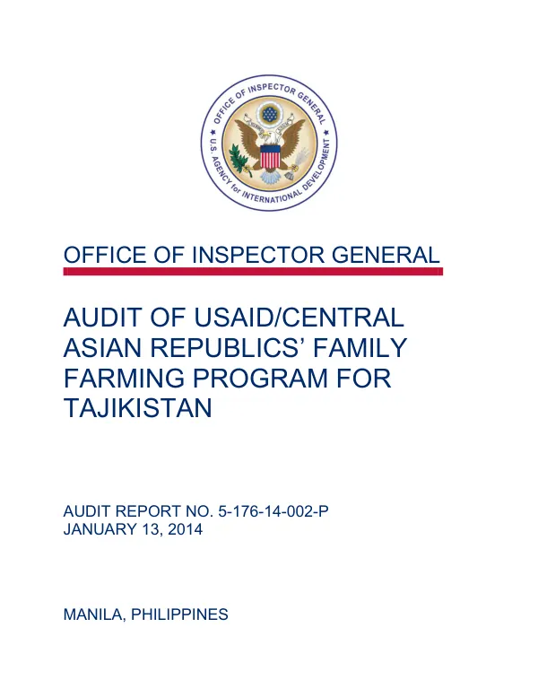 Audit of USAID/Central Asian Republics" family farming program for Tajikistan