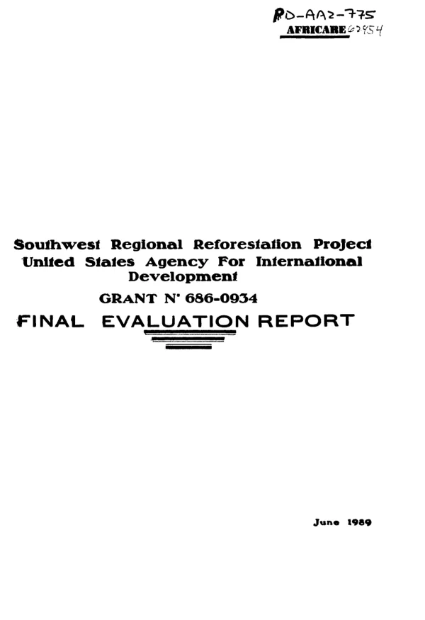 Final evaluation : southwest regional reforestation project 686-0934