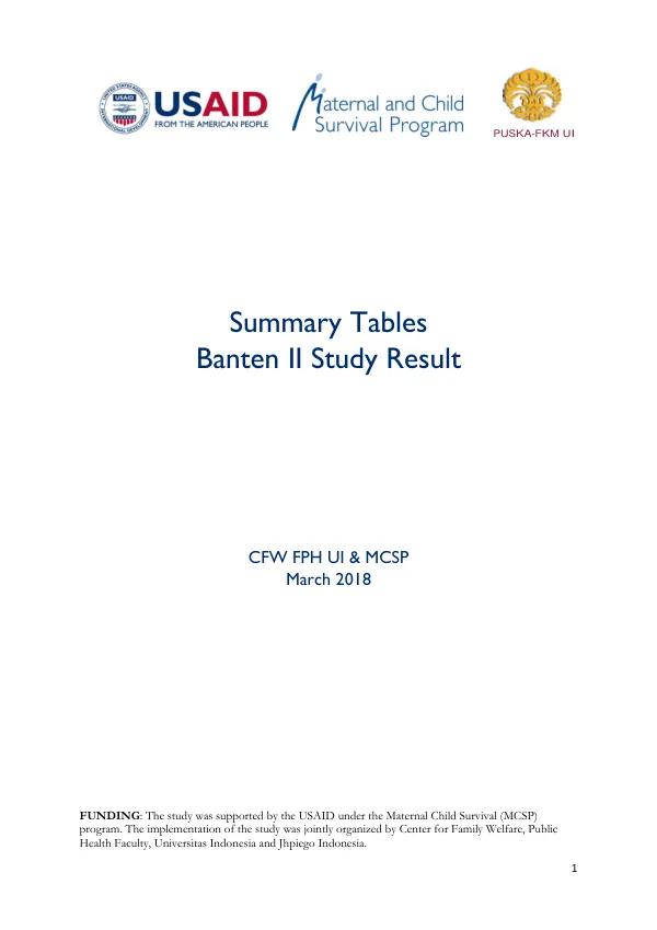 Summary tables : banten II study result