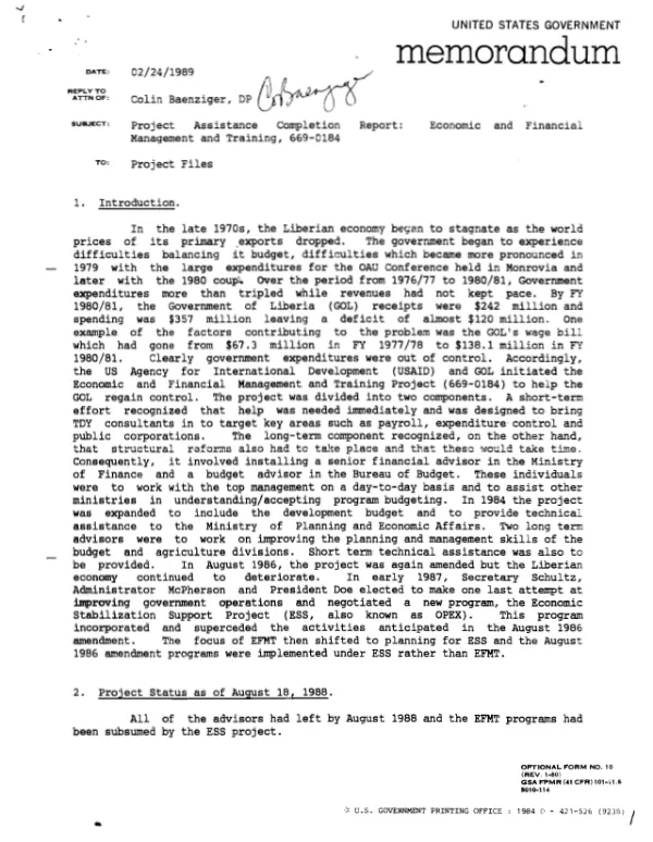 Project assistance completion report : economic and financial management training, 669-0184