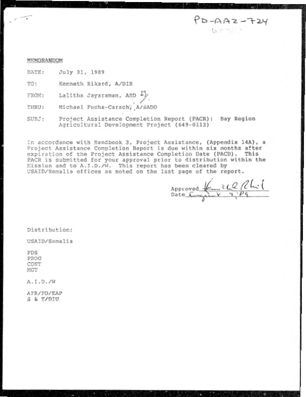 Project assistance completion report (PACR) : bay region agricultural development project (649-0113)