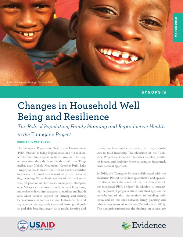 Synopsis : changes in household well being and resilience : the role of population, family planning and reproductive health in the tuungane project