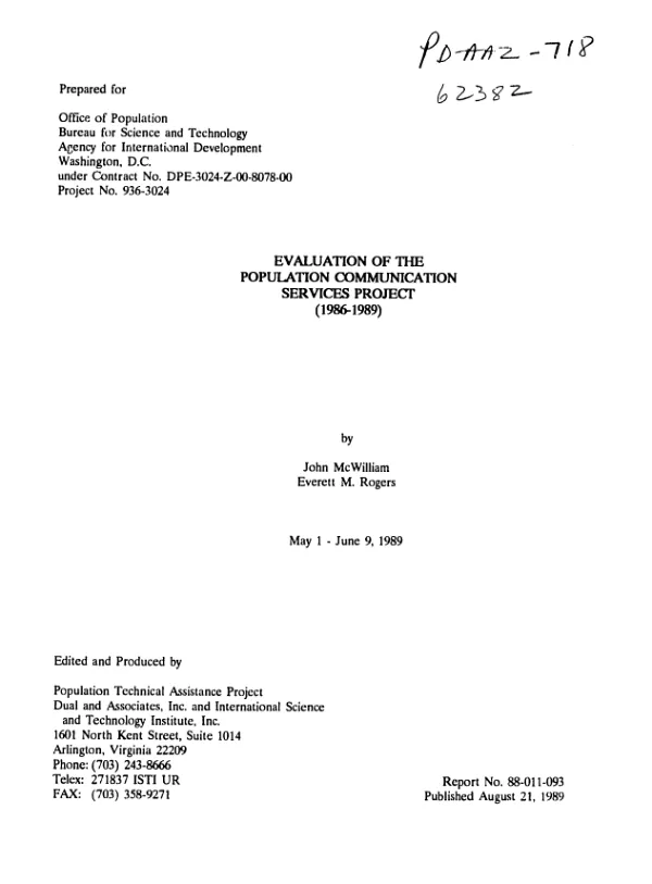 Evaluation of the population communication services project (1986-1989)