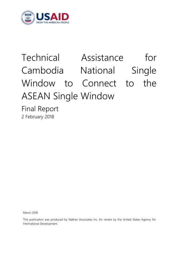 Technical assistance for Cambodia national single window to connect to the ASEAN single window : final report