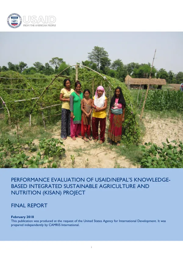 Performance evaluation of USAID/Nepal"s knowledge-based integrated sustainable agriculture and nutrition (KISAN) project : final report