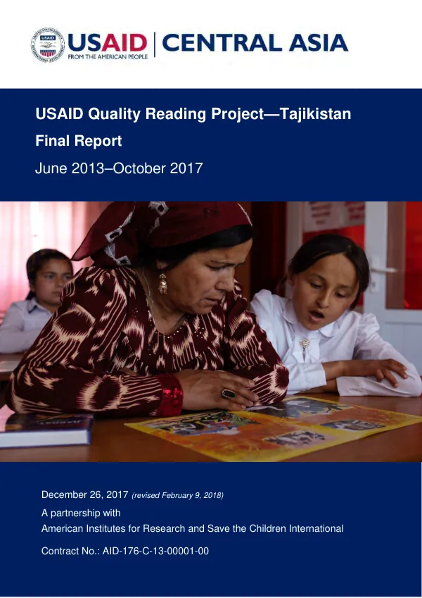 USAID quality reading project Tajikistan : final report, June 2013 - October 2017