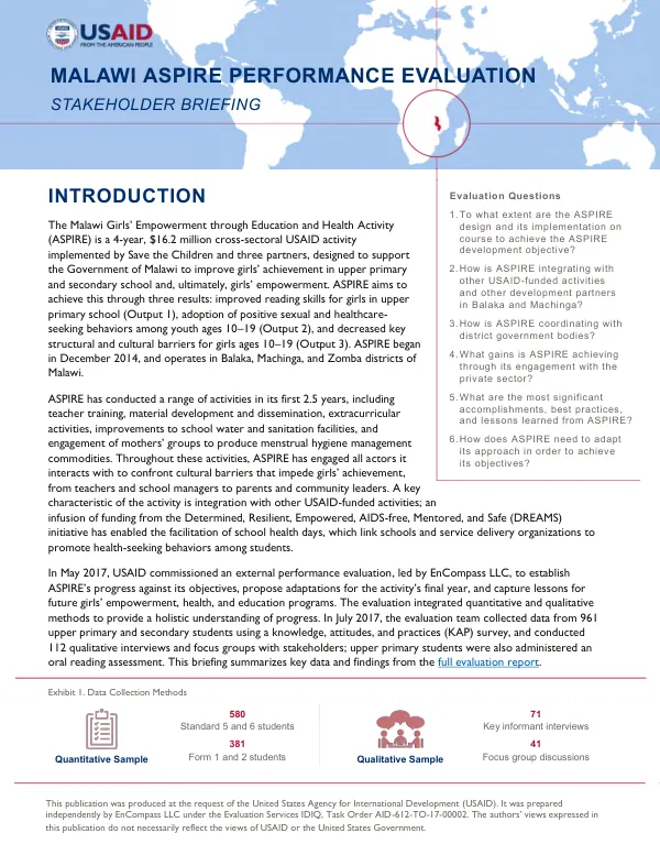 Malawi ASPIRE performance evaluation : stakeholder briefing