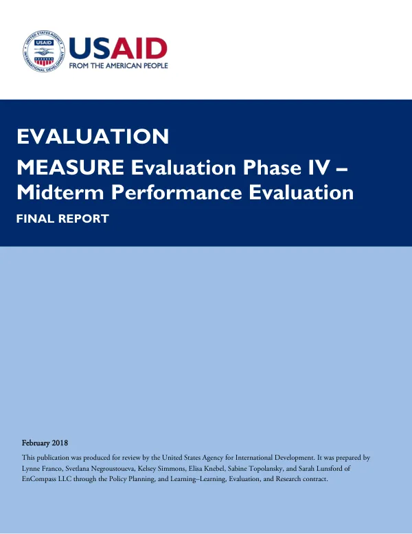 MEASURE evaluation phase IV -- midterm performance evaluation : final report