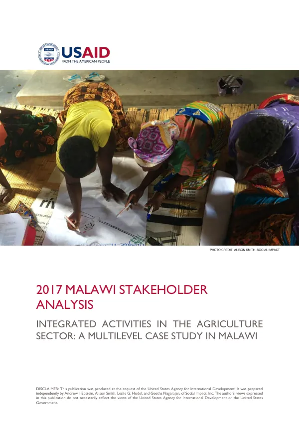 2017 Malawi stakeholder analysis : integrated activities in the agriculture sector: a multilevel case study in Malawi