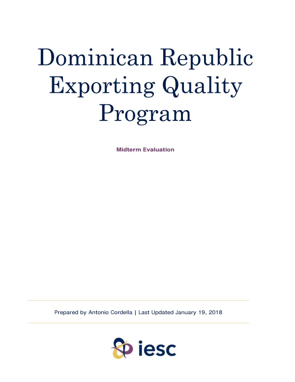 Dominican Republic food for progress exporting quality program : midterm evaluation [FY 2015]