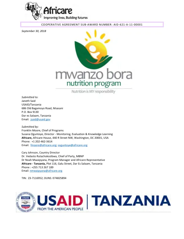 Mwanzo bora nutrition program : [final report - Tanzania]