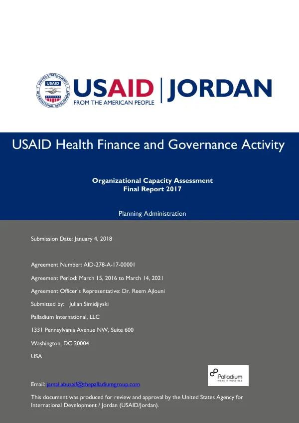 Organizational capacity assessment : final report 2017 planning administration