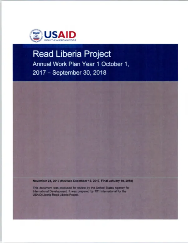 Read Liberia project : annual work plan year 1 - October 1, 2017 - September 30, 2018