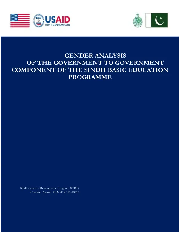 Gender analysis of the government to government component of the Sindh basic education programme