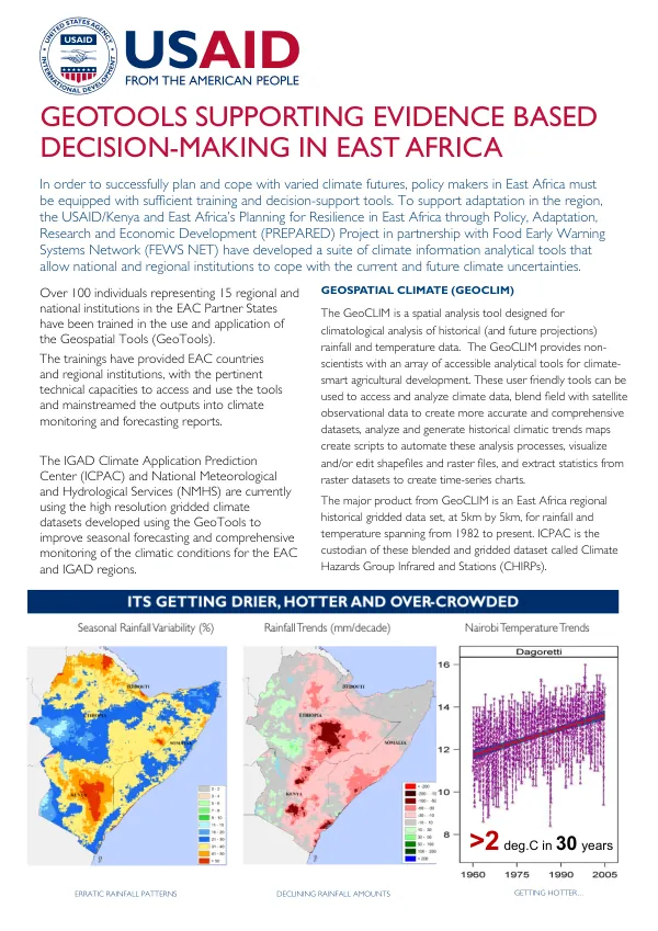 GEOTOOLS SUPPORTING EVIDENCE BASED DECISION-MAKING IN EAST AFRICA FACT SHEET