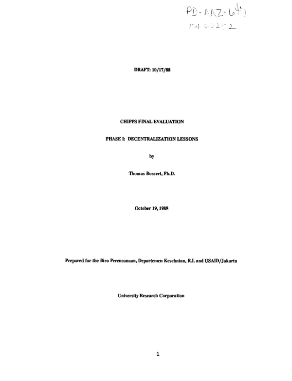 CHIPPS final evaluation -- phase I : decentralization lessons