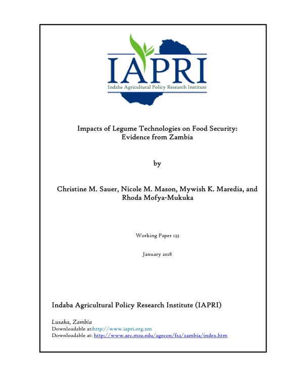 Impacts of Legume Technologies on Food Security: Evidence from Zambia