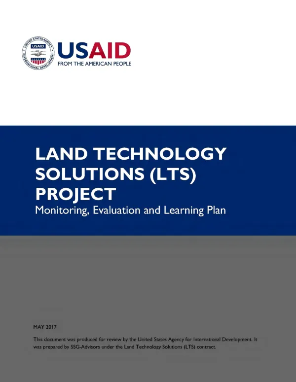 Land technology solutions (LTS) project : monitoring, evaluation and learning plan