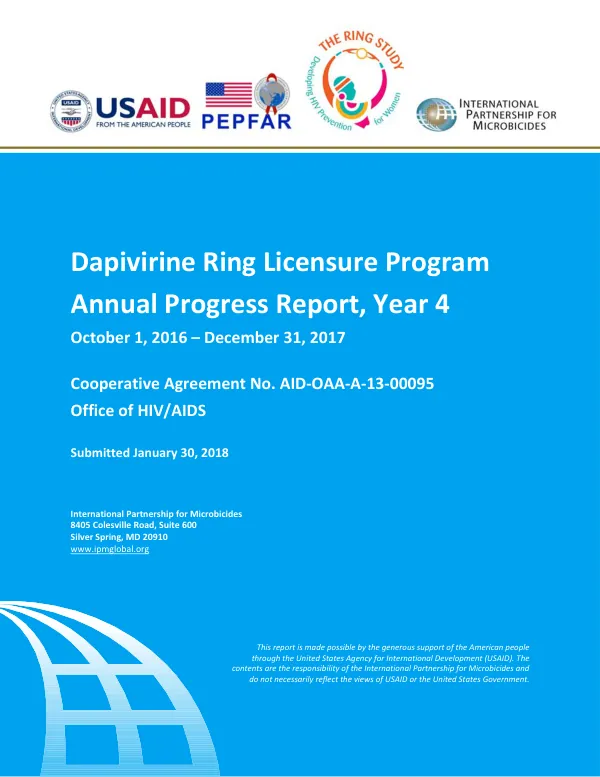 Dapivirine Ring Licensure Program Annual Progress Report, Year 4