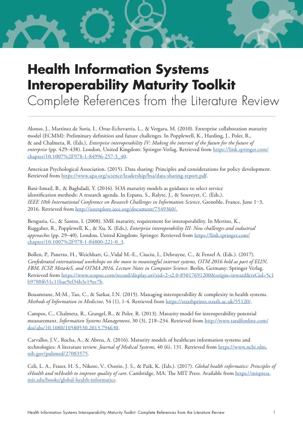 Health Information Systems Interoperability Maturity Toolkit: Complete References from the Literature Review